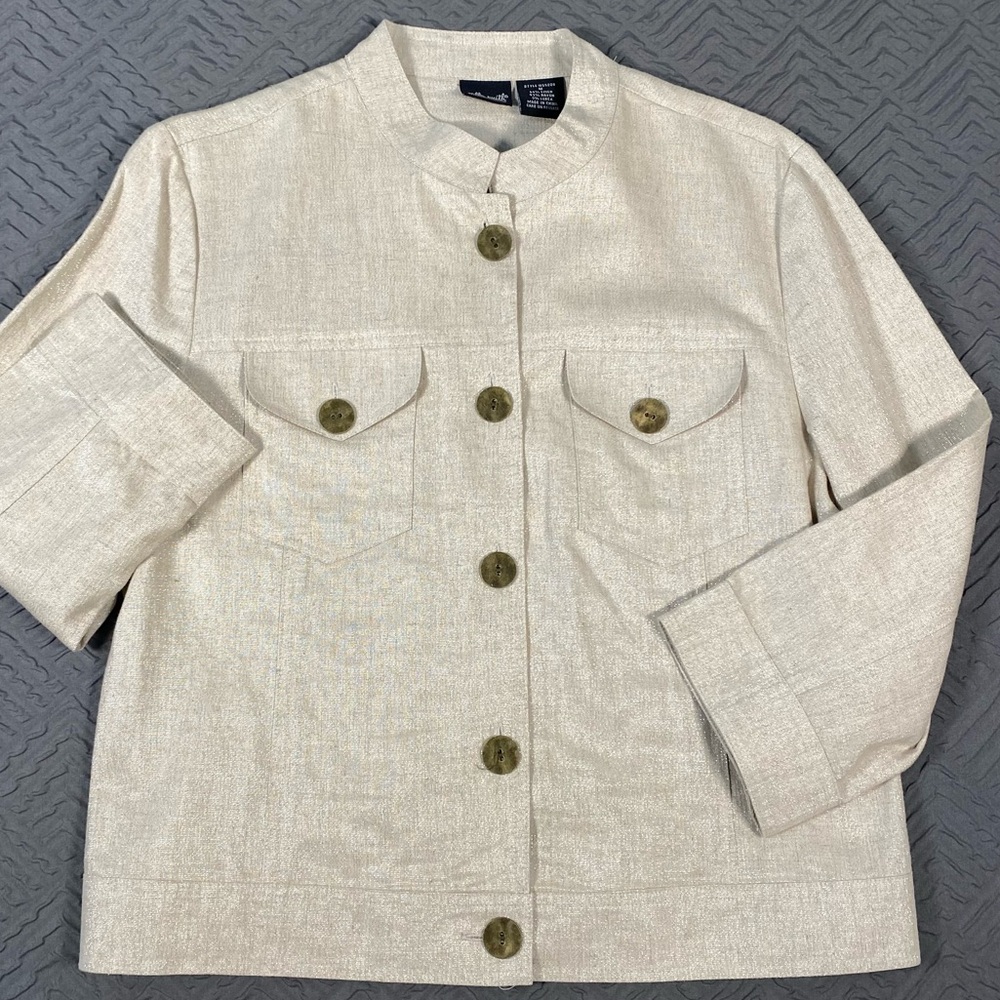 Willi Smith Beige Metallics Linen Blend Jacket Size Medium EUC